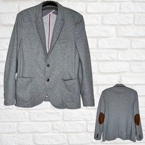 Zara Man Gray Pique Blazer with Brown Elbow Patches Size US 44